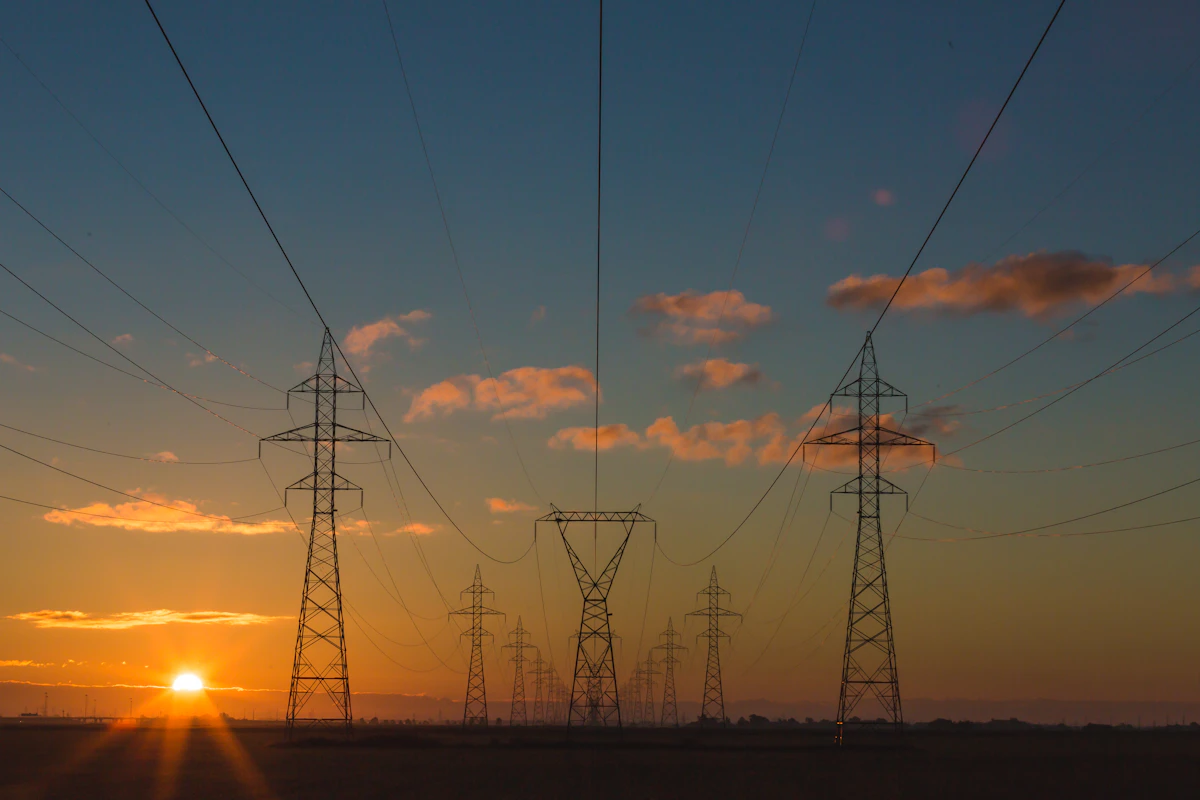 Installations énergétiques au coucher du soleil pour ISO 14001